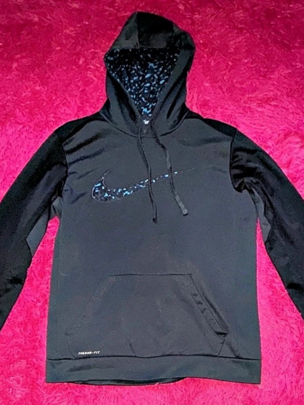 Nike Therma-FIT Camo Training Pullover Hoodie Black & Blue Medium